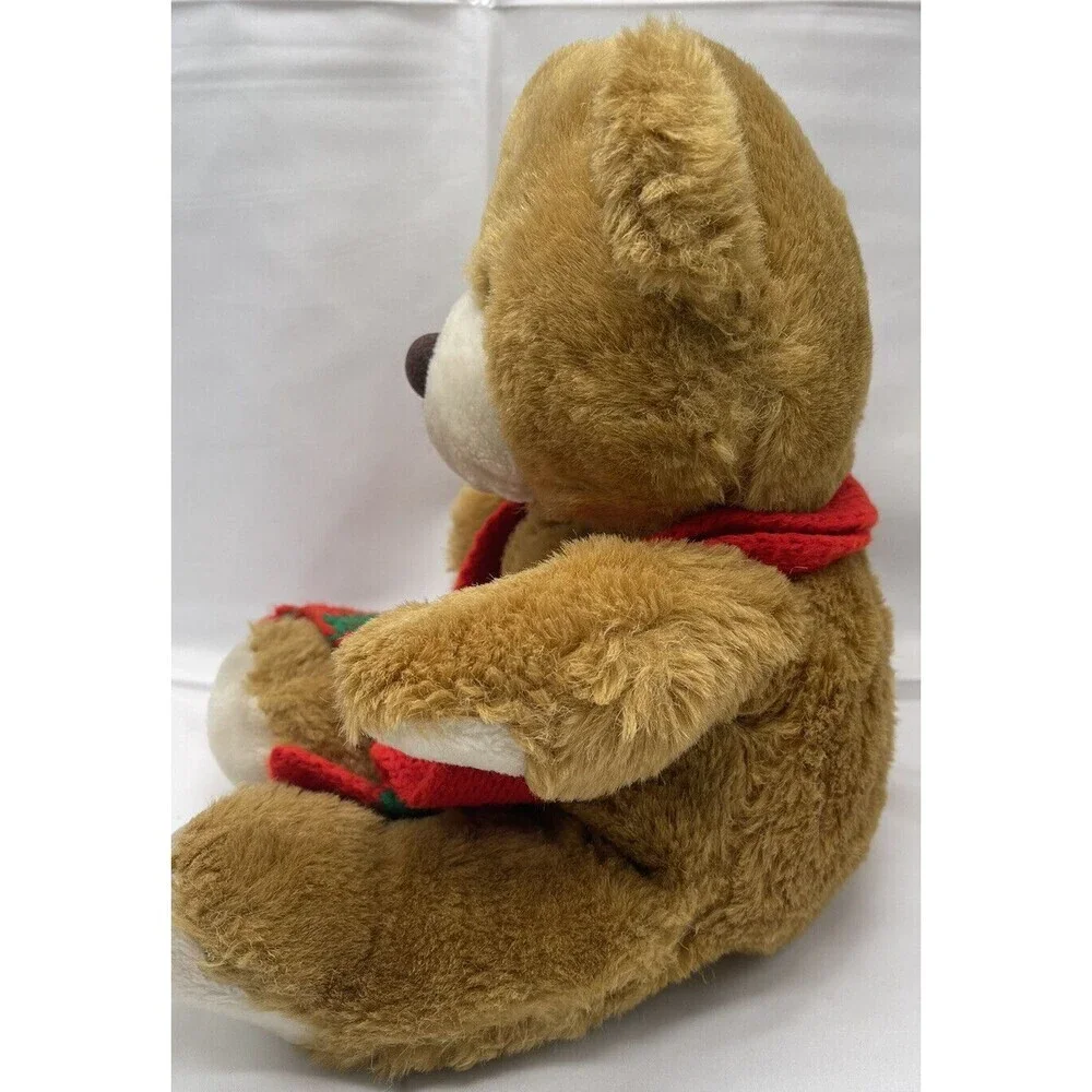 VINTAGE 1986 IPM BROWN MUSICAL CHRISTMAS TEDDY BEAR SCARF STUFFED ANIMAL 16
